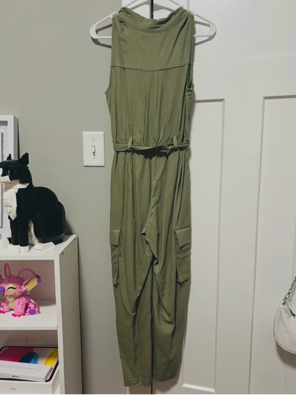 Monteau Olive Green Sleeveless Utility Maxi Romper with Tie Waist - Picture 5 of 5